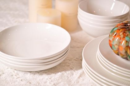 Dandilion Bone China Dinnerware Set, 16 Pieces, Service For 4, Plates, Dishes, Bowls Set, Microwave And Dishwasher Safe, Ivory White With Radial