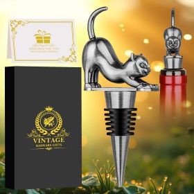 Elegant Upturned Cat Shaped Red Wine Stopper Set With Metallic Luster Bottle Stopper Gift Box, High-end Accessories For Wine Enthusiasts, A Must- (Option: Dark Silver)